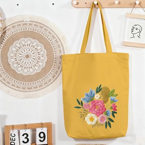 CREAWONDER Canvas Tote Bag Embroidery Kit with Pattern for Beginners, Arts and DIY Embroidery Crafts Kits for Adults, Include Instructions, Embroidery Hoops, Color Threads and Tool - Image 7