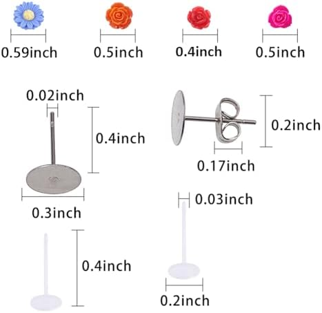 SUNNYCLUE 1 Box DIY 16 Pairs Flower Cabochons Resin Rose Flatbacks Valentine's Day Earrings Making Kit Rose Beads Love Valentine Flower 3D Flat Backs for Jewelry Making Kits Stud Earring Findings - Image 4