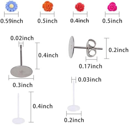 SUNNYCLUE 1 Box DIY 16 Pairs Flower Cabochons Resin Rose Flatbacks Valentine's Day Earrings Making Kit Rose Beads Love Valentine Flower 3D Flat Backs for Jewelry Making Kits Stud Earring Findings - Image 4