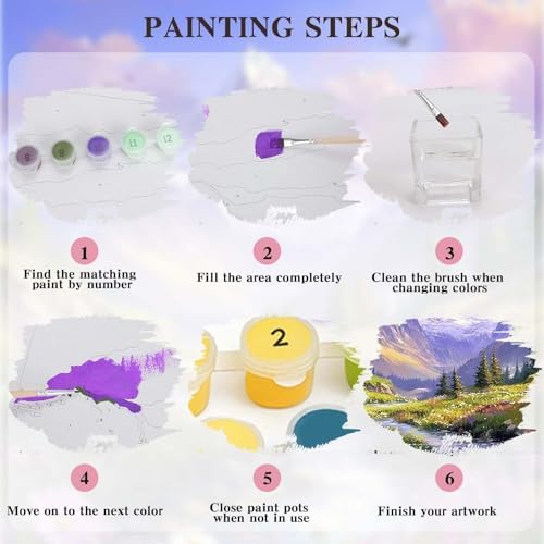 Alptiny Mountain Landscape Paint by Numbers Kit for Adults Beginner, Mountain Wildflowers Paint by Number Kits, DIY Nature Oil Painting Kit for Relaxation & Home Decor, 16x20 Inch - Image 7