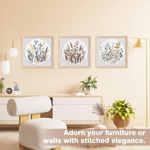 RidaaFri Embroidery Kit for Beginners, 3 Set Flower Pattern Practice Kits - Image 6
