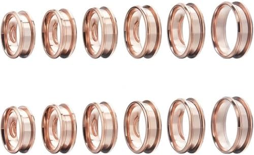 SUNNYCLUE 1 Box 12Pcs Stainless Steel Ring Blanks Grooved Finger Ring Blanks Settings Rose Gold US Size 7/8/9/10/11/12 Inlay Finger Rings Core Blank for Ring Jewelry Making Kits Women Men DIY Crafts by SUNNYCLUE