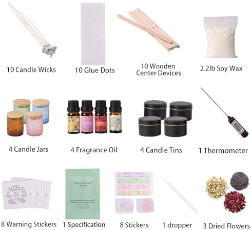 DARJEN Candle Making Kit for Adults, 8 Jars & Tins Soy Wax Scented DIY Set - Image 2