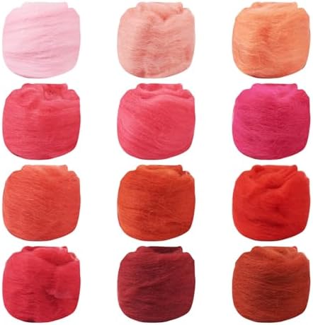 Beadthoven 12 Colors Felting Wool Roving Gradient Color 60G Needle Felting Wool Roving Yarn Fiber Spinning Wool Roving for Needle Felting, DIY Hand Spinning, Wet Felting, DIY Craft Red Pink - Image 7