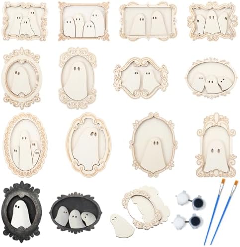 Simgoing 12 Set Adult Halloween Craft, Wood Ghost DIY Frame, Cute Style by Simgoing