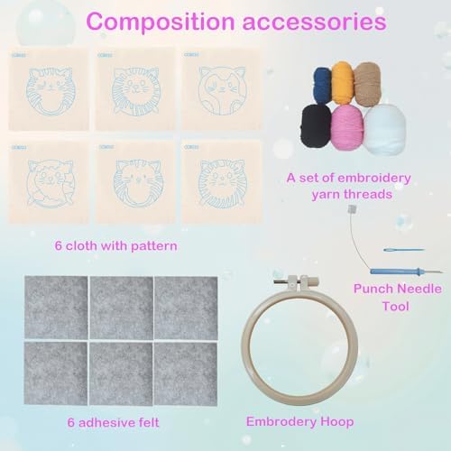 57lilina 6pcs Coaster Punch Needle Kit for Beginners & Adults, Animal Cat - Image 4