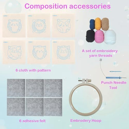 57lilina 6pcs Coaster Punch Needle Kit for Beginners & Adults, Animal Cat - Image 4