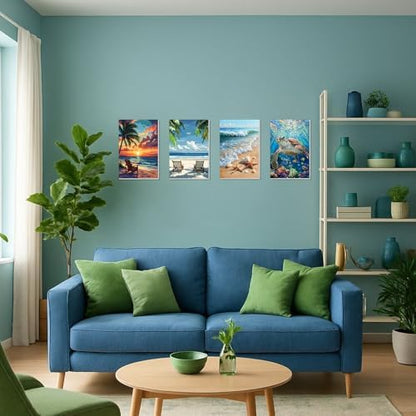 4 Pack Framed Paint By Numbers Kit for Adults Beginner Beach Adult Paint By Number Kits on Canvas Sea Turtle Painting By Numbers for Adults with Frame Diy Painting Kits for Home Wall Art 8x12 Inch - Image 5