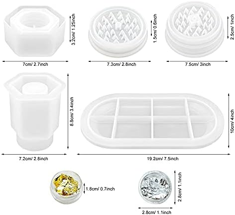 Woohome 3 PCS Large Grinder Resin Mould Tray Epoxy Casting Mould Silicone Jar Mould with Lid, Dried Flowers and Gold Foil Flakes for Herb Grind, Container Storage DIY Making Craft - Image 5