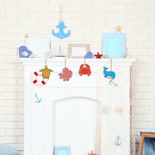 80PCS Wooden Sea Ornaments to Paint, 10 Styles DIY Blank Unfinished Wood Ocean Whale Seahorse Octopus Starfish Dolphin Turtle Shark Crab Cutouts Ornament for Crafts Hanging Decorations Summer - Image 5