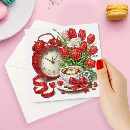 6 Pcs Diamond Painting Greeting Cards Kit Champagne Coffee Tulip Rose Flower with Envelopes, 5D DIY Special Shaped Rhinestone Art Card Making Kits for Adults, Holiday Blessing Postcards Craft Gifts - Image 4