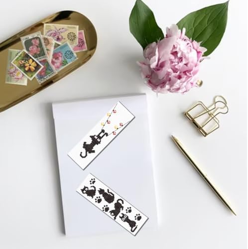 FREEBLOSS 6 Set Cross Stitch Bookmark Kits 11CT 8"x2.4" Black Cat Theme - Image 6