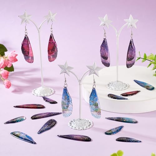 FASHEWELRY 20Pcs Resin Butterfly Wing Charms Transparent Insects Wing Charms 5 Colors Dragonfly Wing Pendants with Jump Rings Earring Hooks for Crafts Jewelry Making - Image 2