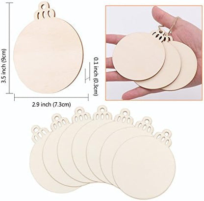 30PCS 3" Round Wooden Ornaments for Crafts, Hanging DIY Christmas Ornaments - Image 2