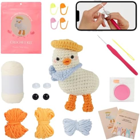 Autglint Duck Crochet Kit for Beginners Adults & Kids, Amigurumi Learn to Crochet Starter Kit with 4K Step-by-Step Video Tutorials, Includes Pre-Started Yarn, Crochet Hooks & Accessories - White Duck by Unknown