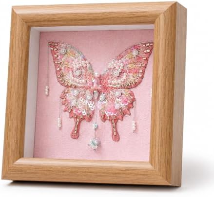 LKTEE Butterfly Bead Embroidery Kit, Hand Embroidery Starter Kit for Beginners Adults with Wooden Frame, Beaded Embroidery Kits DIY Craft Sewing Supplies for Gift Home Decoration (Pink) by Unknown