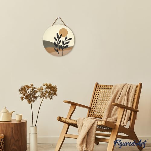 Figured'Art Paint by Numbers Kit for Adults on Wood Slice, 11.8in Diameter - Abstract Plants in The Sun - Craft Art Painting DIY Canvas - Image 4