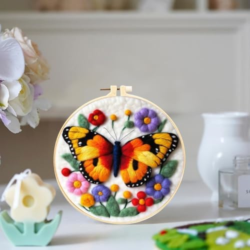 YEESAM ART Needle Felting Picture Kits Butterfly Garden for Beginners Adults, DIY Wool Felt Painting Starter Kit with Frame and Tools for Home Decor - Image 2