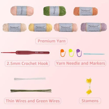 Noocro Crochet Kit Flower Bouquet, Rose, Lily Myosotis, Poppy, Tulip and Orchid with Video Tutorial and Detailed Instructions, Complete Kit Craft Supplies Holiday Gift (Tulip) - Image 3