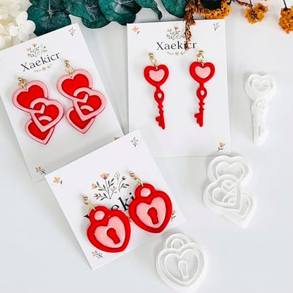 Xaekicr Heart Lock and Key Clay Cutters Set – 3PCS Polymer Clay Cutters for Earrings, Valentine’s Day Clay Earring Cutters, Polymer Clay Molds for Jewelry Making, Clay Tools - Image 6