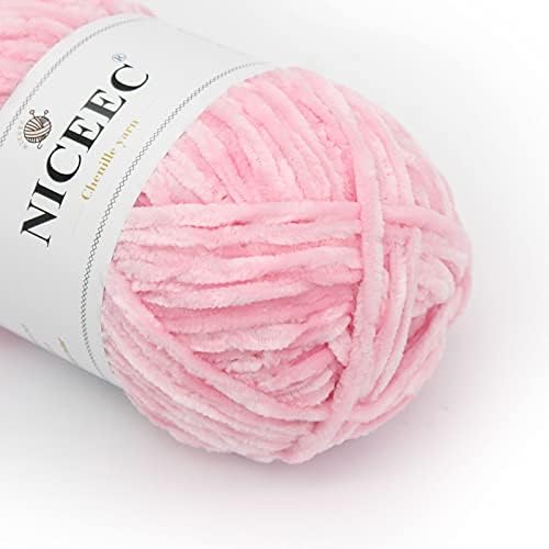 NICEEC 3 Skeins Soft Chenille Yarn 3x85m(3x93yds,3x50g)_Pink-Yellow-Blue - Image 3