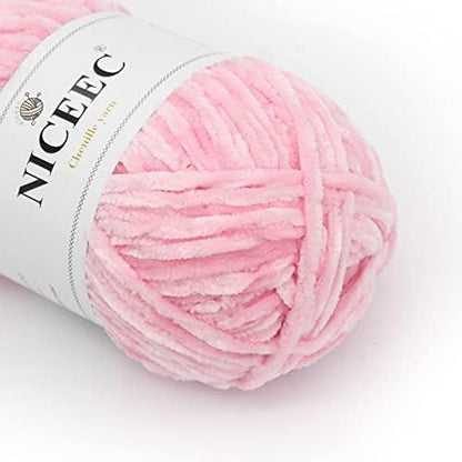 NICEEC 3 Skeins Soft Chenille Yarn 3x85m(3x93yds,3x50g)_Pink-Yellow-Blue - Image 3