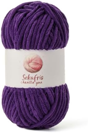 Chenille Blanket Yarn for Crocheting Size 5 Bulky Yarn Violet by Sekafris