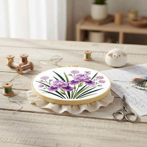 FRANDEK DIY Iris Stamped Embroidery Kit with Hoop for Adults - Image 6