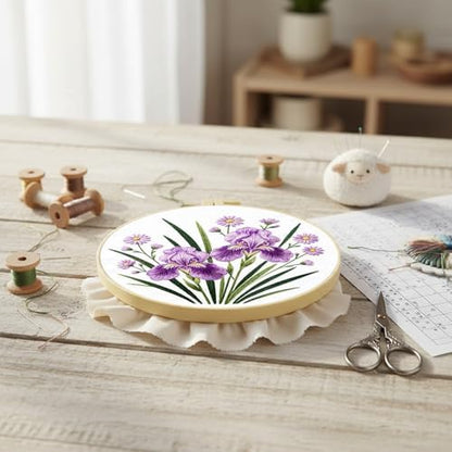FRANDEK DIY Iris Stamped Embroidery Kit with Hoop for Adults - Image 6