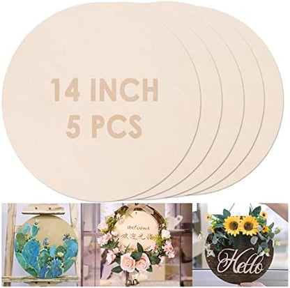 5PCS 14Inch Wood Circles for Crafts, Cutouts Blank Round Wood Slice Unfinished Wooden Slices Blank Round Wooden Circles, Wood Circles for Painting, DIY Door Hanger, Home, Holiday Decor 3 mm Thick by Unixing