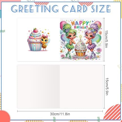 jinglinhh 6pcs Diamond Art Painting Happy Birthday Cupcake Fairy Greeting Cards with Envelopes, DIY Card Making Kits for Adults, Diamond Art Postcards Christmas Cards Craft Gifts - Image 2