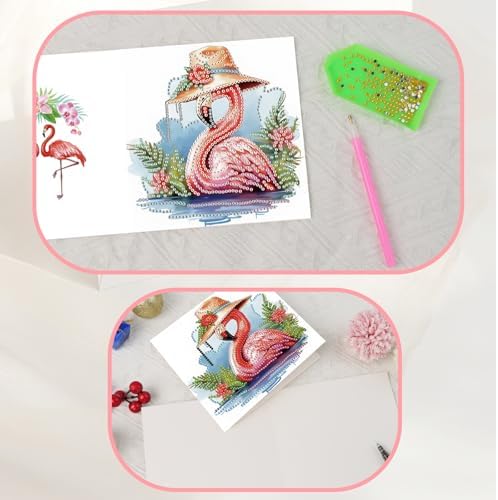 JISHSHAY 6 PCS Flamingo Diamond Painting Greeting Cards Flamingo Diamond Art Birthday Cards with Envelopes Gem Art Mosaic Kits for Adults, for Anniversary Valentine Thank You Graduation All-Occasion - Image 6