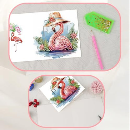 JISHSHAY 6 PCS Flamingo Diamond Painting Greeting Cards Flamingo Diamond Art Birthday Cards with Envelopes Gem Art Mosaic Kits for Adults, for Anniversary Valentine Thank You Graduation All-Occasion - Image 6