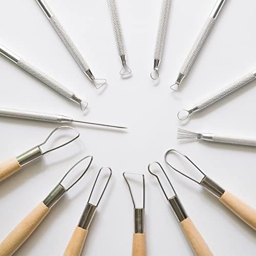 Artzuvs 14Pcs Ceramic Pottery Clay Ribbon Sculpting Tools Kit Wire Texture and Needle Detail Tool with Plastic Box for Carving, Modeling,Sculpture,Trimming - Image 3