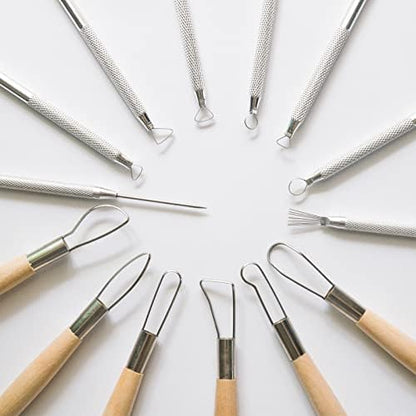 Artzuvs 14Pcs Ceramic Pottery Clay Ribbon Sculpting Tools Kit Wire Texture and Needle Detail Tool with Plastic Box for Carving, Modeling,Sculpture,Trimming - Image 3