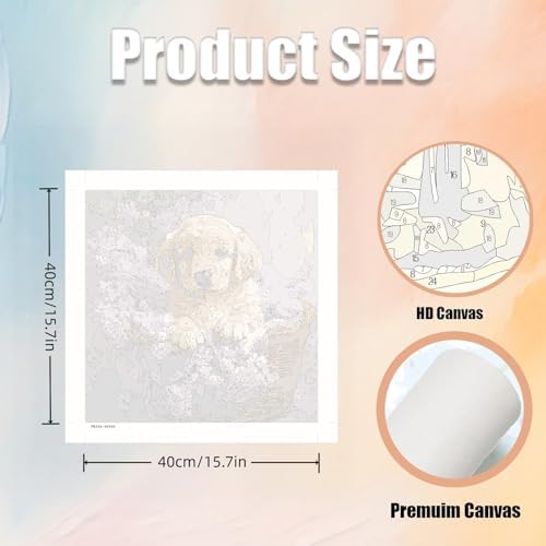 5DDIYART Dog Flowers Paint by Numbers for Adults Beginner, Paint by Number Kits on Canvas, Easy Acrylic Painting Home Wall Decor 15.7x15.7 inch - Image 3