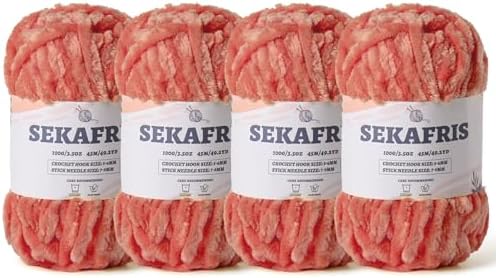 Chenille Velvet Soft Yarn Gray Pink 4 Pack by Sekafris