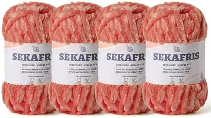 Chenille Velvet Soft Yarn Gray Pink 4 Pack by Sekafris