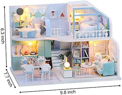 GuDoQi DIY Miniature Dollhouse Kit, Tiny House kit with Furniture, Miniature House Kit 1:24 Scale, Great Gift for Birthday Christmas Day, Beautiful Blue Room - Image 2