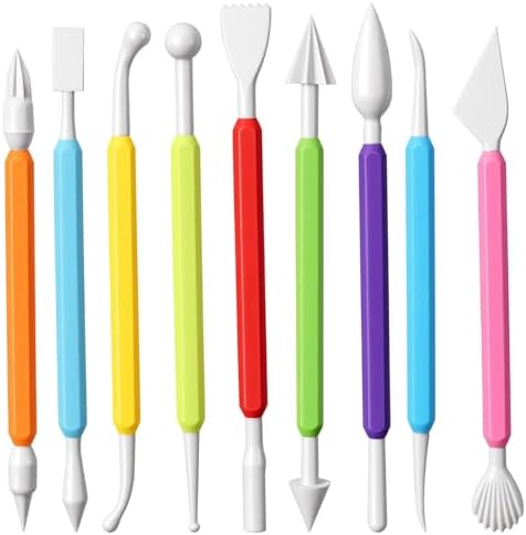 9 Pcs Air Dry Clay Tools, Double Head Clay Sculpting Tools for Adults Plastic Polymer Clay Tool for Molding Shaping Carving Dotting Trimming Pottery Cake Decoration DIY Craft by Unknown