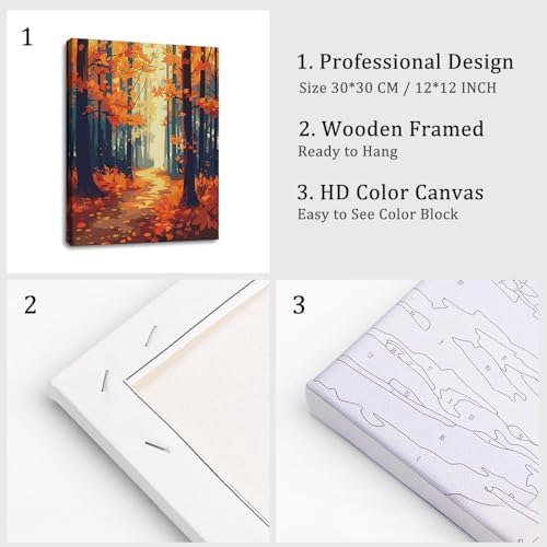 Natuyalo Framed Paint by Number Kits for Adults Beginners, Forest Path Easy Acrylic Adult Paint by Number Kits, Autumn Landscape DIY Painting by Numbers Kits with Frame 12x16 Inch - Image 4