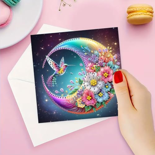 Diamond Art Cards with Envelopes–6PCS DIY Diamond Painting Greeting Cards Kit | Card Making Kit with Bling for Adults & Beginners | Birthday,Holiday & Thank You Cards (Hummingbird and Moon) - Image 7