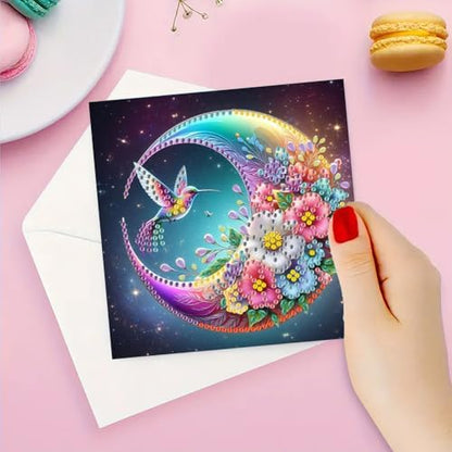 Diamond Art Cards with Envelopes–6PCS DIY Diamond Painting Greeting Cards Kit | Card Making Kit with Bling for Adults & Beginners | Birthday,Holiday & Thank You Cards (Hummingbird and Moon) - Image 7