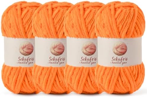 Chenille Blanket Yarn for Crocheting Size 5 Bulky Yarn 4 Orange by Sekafris