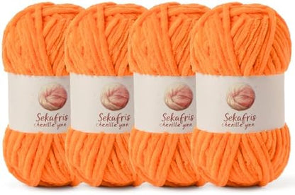 Chenille Blanket Yarn for Crocheting Size 5 Bulky Yarn 4 Orange by Sekafris