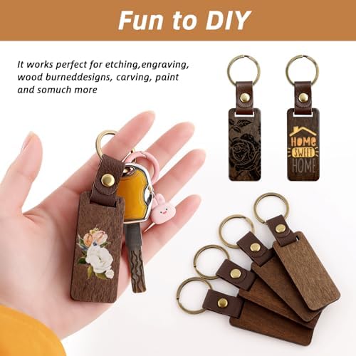 PineHaven Blank Wooden Key Chain, Rectangle Wood Keychain Blanks,Unfinished Wood Key Ring Wooden Engraving Blank Keys Tags - Image 4