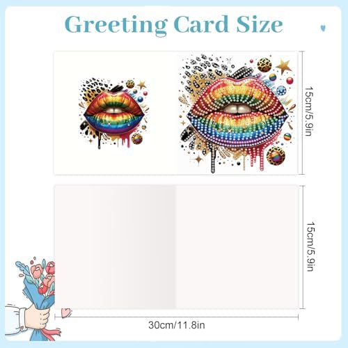 antor 6 Pack 5D Diamond Painting Greeting Cards, Fashionable Lip Design - Image 2