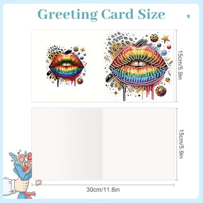 antor 6 Pack 5D Diamond Painting Greeting Cards, Fashionable Lip Design - Image 2