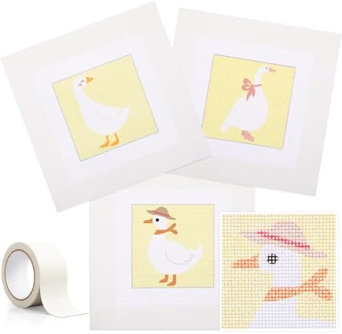 3 Pcs 18 Mesh Goose Needlepoint Canvas with Tape, 8" x 8" by Unknown