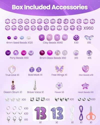 Goldwise Purple Era Inspired Bracelet Making Set for Fans, 2-Box Jewelry Craft Supplies with Glass, Clay & Seed Beads, Letter Beads and Symbolic Charms for Personalized Accessories - Image 6